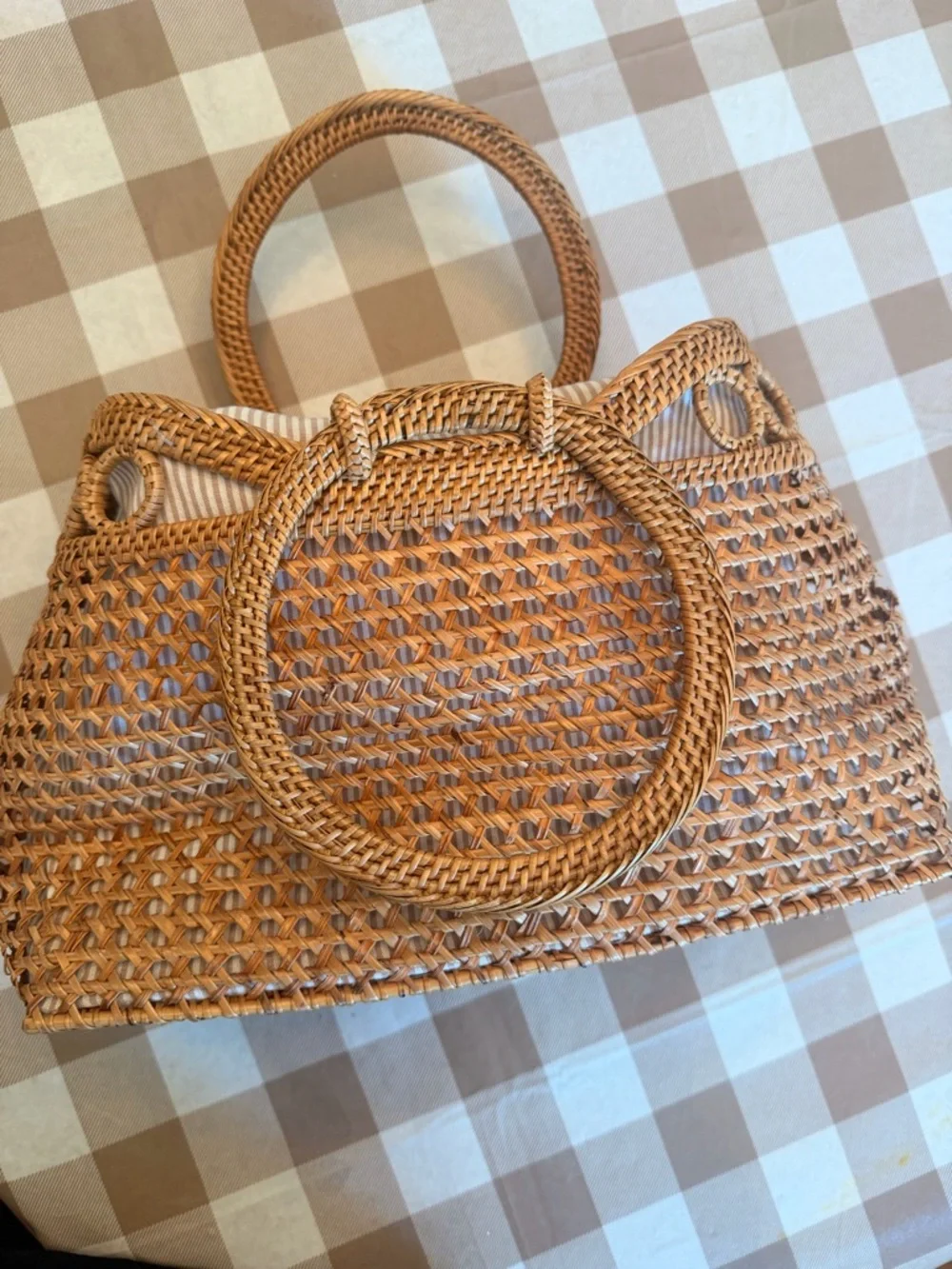 Anthropologie Bali Squared Bag Purse Rattan Beach - Picture 3 of 9